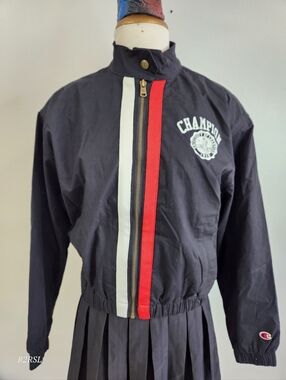 Champion Light Weight Loose Fit Track Jacket Black W/White Graphic Womens XS NWT